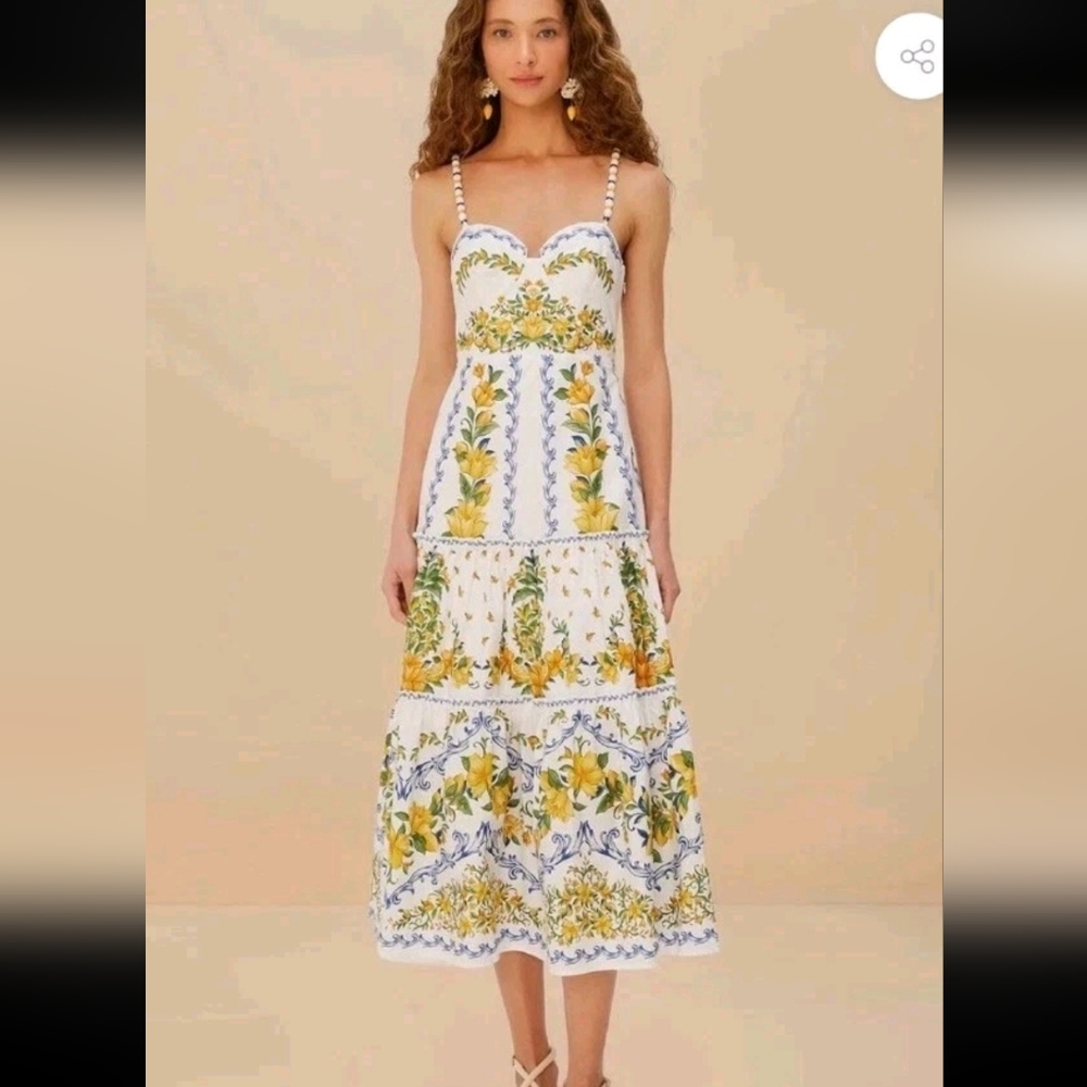 FARM Rio White Midi Dress with Yellow & Blue Floral Print - Picture 5 of 9